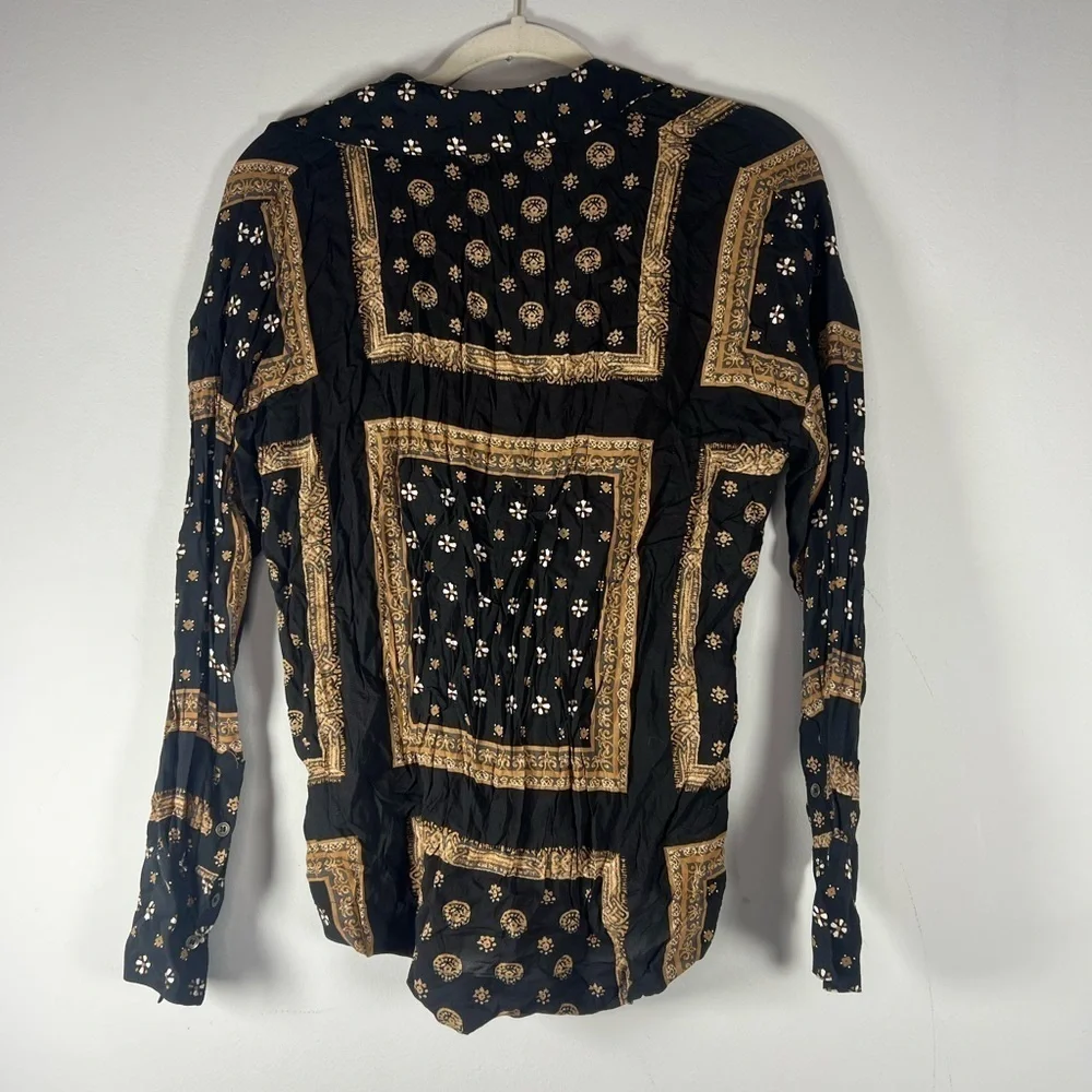 Free People Little Secrets Voile Button Down Top Handkerchief Print Blouse XS